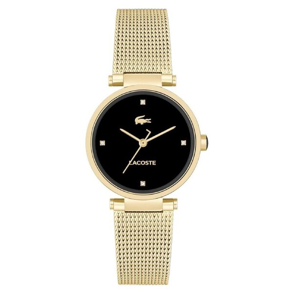 Lacoste Gold Steel Mesh Black Dial Women's Watch - 2001336