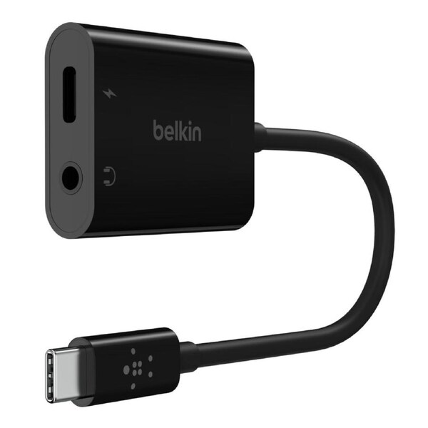 Belkin Rockstar 3.5Mm Audio + Usb-C Charge Adapter - Black(Npa004Btbk), 60W Pd, Superior Audio, Compatible Withith Smartphones, 2 Years Warranty