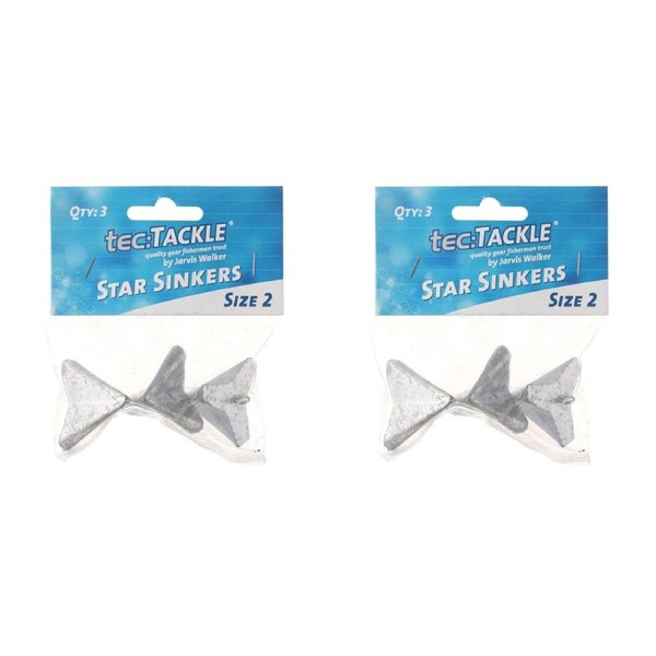 2x 3PK Jarvis Walker Star Fishing Sinkers - Size 2