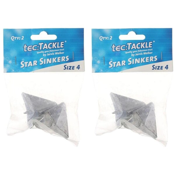2x 2PK Jarvis Walker Star Fishing Sinkers - Size 4