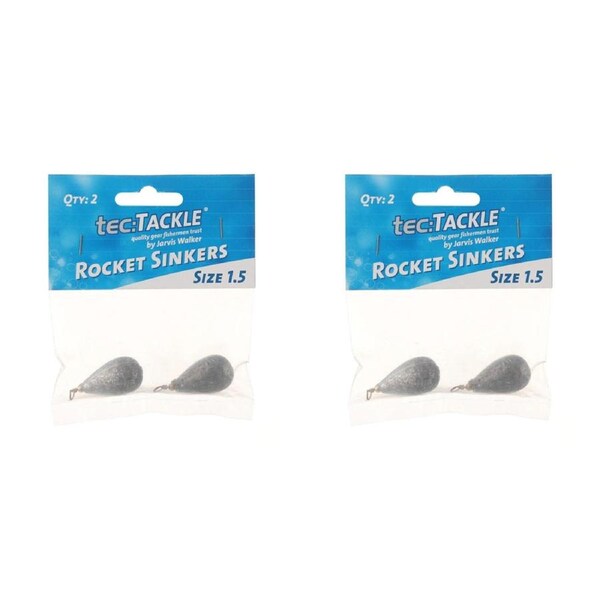 2x 2PK Jarvis Walker Rocket Fishing Sinkers 40gm Bomb & Swivel Sinker - Size 1.5