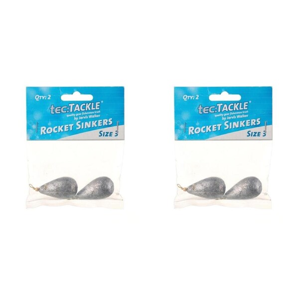 2x 2PK Jarvis Walker Rocket Fishing Sinkers 80gm Bomb & Swivel Sinker - Size 3