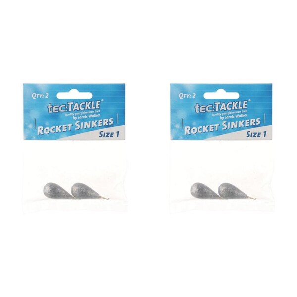 2x 2PK Jarvis Walker Rocket Fishing Sinkers 27gm Bomb & Swivel Sinker - Size 1