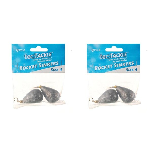 2x 2PK Jarvis Walker Rocket Fishing Sinkers - Size 4