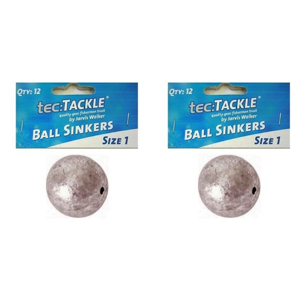 2x 12pc Jarvis Walker Ball Fishing Pre Packed Sinkers - Size 1