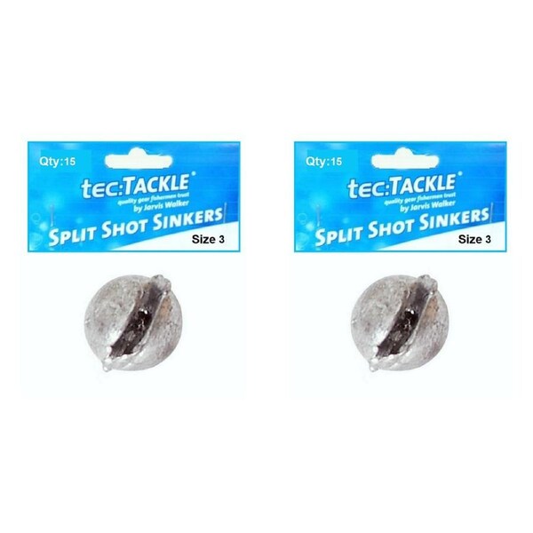 2x 15pc Jarvis Walker Split Shot Fishing Pre Packed Sinkers Shots - Size 3