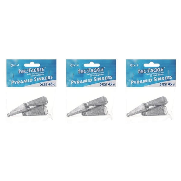 3x 4PK Jarvis Walker Pyramid Fishing Sinkers - Size 45g