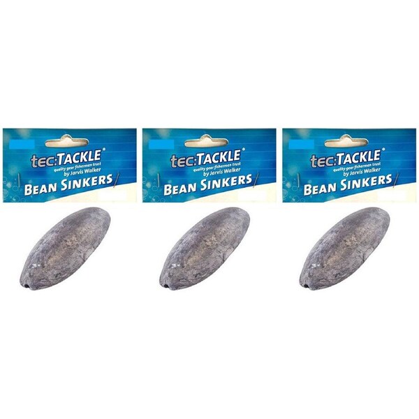 3x 3PK Jarvis Walker Bean Fishing Sinkers - Size 3