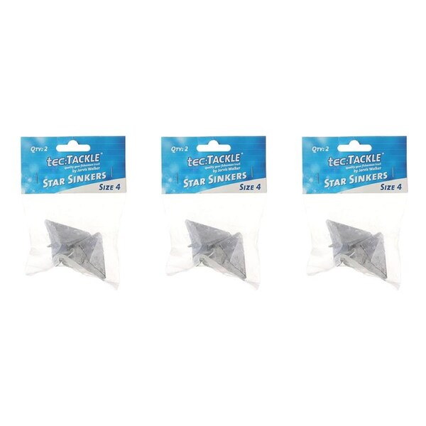 3x 2PK Jarvis Walker Star Fishing Sinkers - Size 4