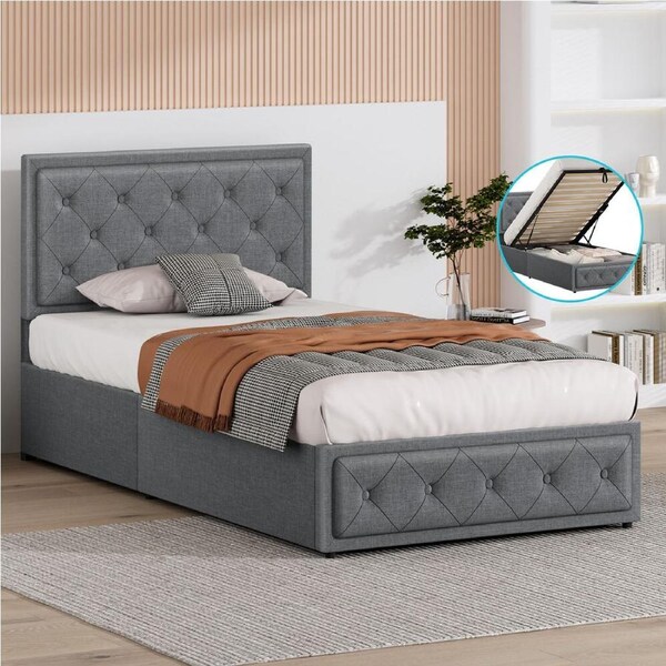 ALFORDSON Bed Frame Single Gas Lift Storage Base Fabric Grey