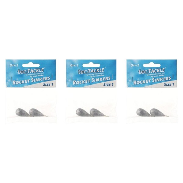 3x 2PK Jarvis Walker Rocket Fishing Sinkers 27gm Bomb & Swivel Sinker - Size 1