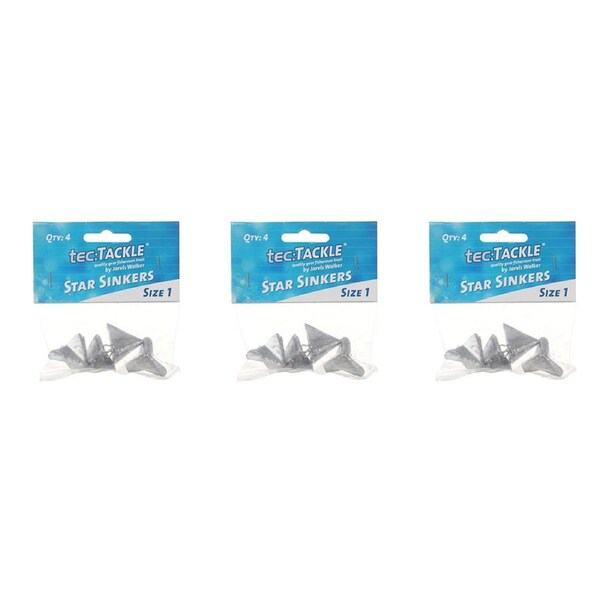 3x 4PK Jarvis Walker Star Fishing Sinkers Value Pack - Size 1