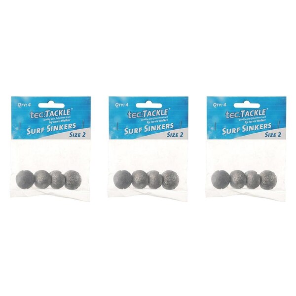 3x 4PK Jarvis Walker Surf Fishing Sinkers - Size 2
