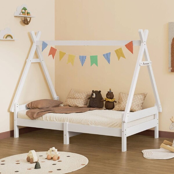ALFORDSON Kids Bed Frame Wooden Timber Single House Frame Platform White