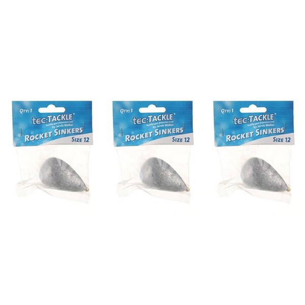 3PK Jarvis Walker Rocket Fishing Sinkers 340gm Bomb & Swivel Sinker - Size 12