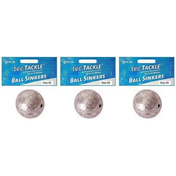 3x 26pc Jarvis Walker Ball Fishing Pre Packed Sinkers - Size 00