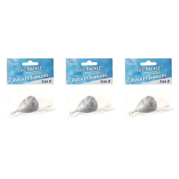 3PK Jarvis Walker Rocket Fishing Sinkers 230gm Bomb & Swivel Sinker - Size 8