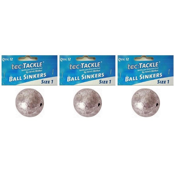 3x 12pc Jarvis Walker Ball Fishing Pre Packed Sinkers - Size 1