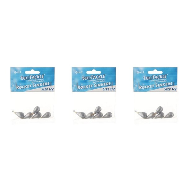 3x 5PK Jarvis Walker Rocket Fishing Sinkers - Size 1/2