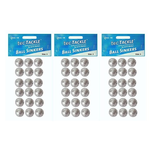 3x 18pc Jarvis Walker Ball Fishing Pre Packed Sinkers - Size 0