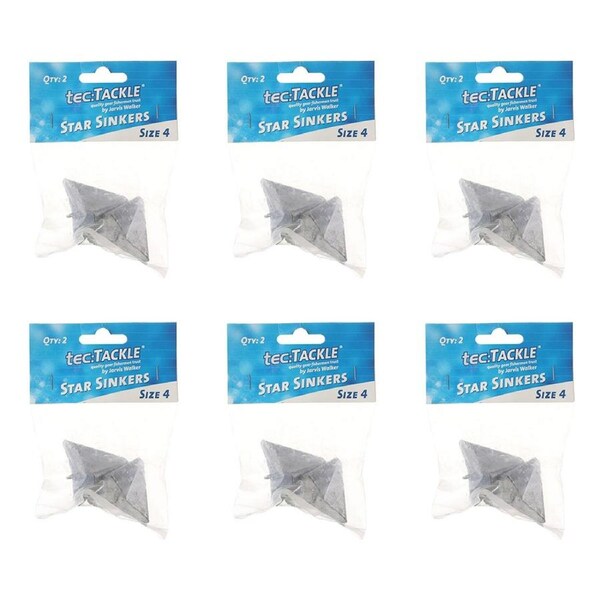 6x 2PK Jarvis Walker Star Fishing Sinkers - Size 4