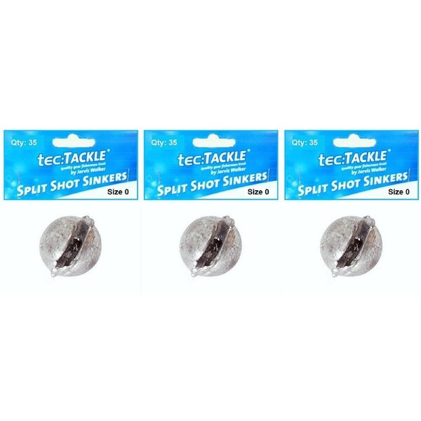 3x 35pc Jarvis Walker Split Shot Fishing Pre Packed Sinkers Shots - Size 0