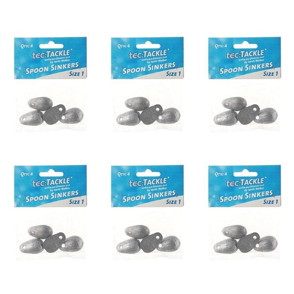 6x 4PK Jarvis Walker Spoon Fishing Sinkers - Size 1
