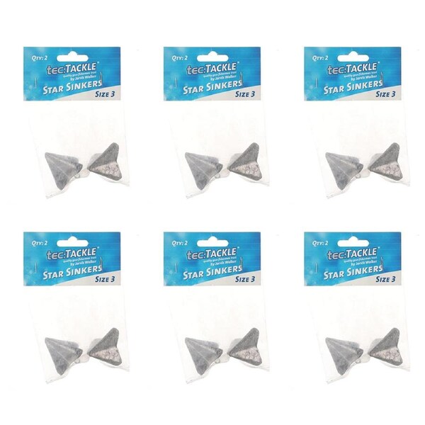 6x 2PK Jarvis Walker Star Fishing Sinkers - Size 3