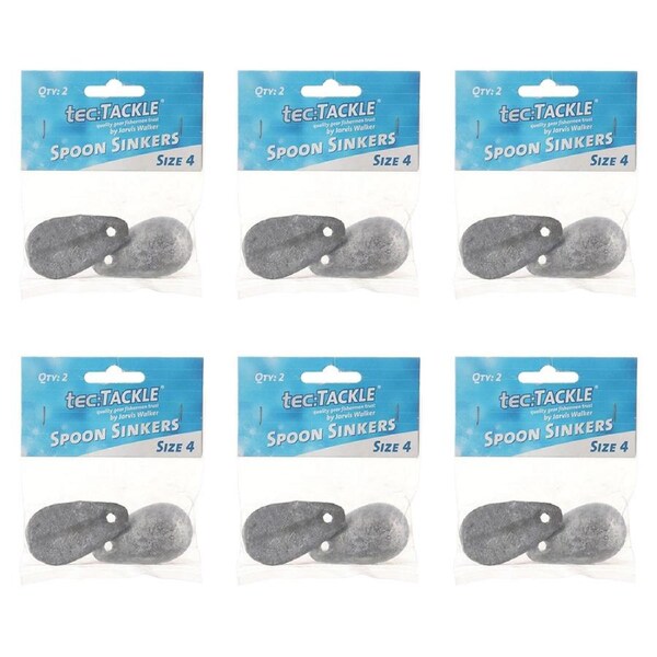 6x 2PK Jarvis Walker Spoon Fishing Sinkers - Size 4