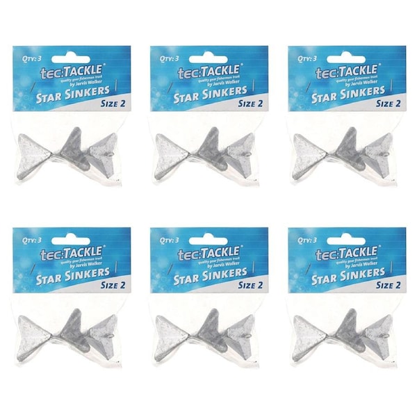 6x 3PK Jarvis Walker Star Fishing Sinkers - Size 2