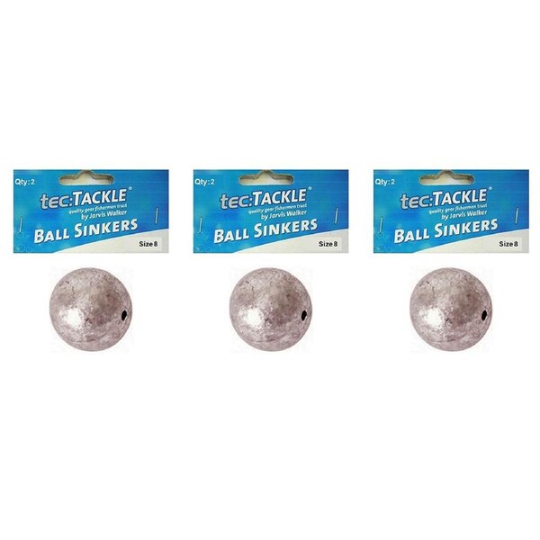 3x 2pc Jarvis Walker Ball Fishing Pre Packed Sinkers - Size 8