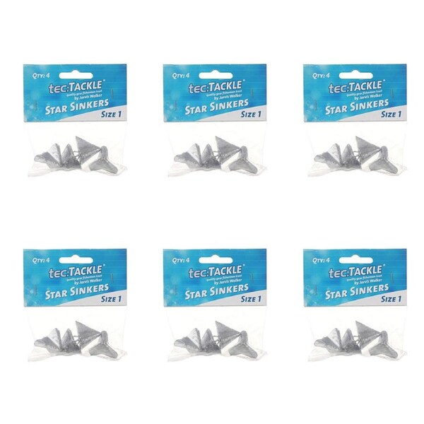 6x 4PK Jarvis Walker Star Fishing Sinkers Value Pack - Size 1
