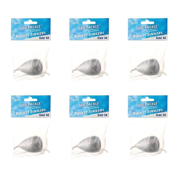 6PK Jarvis Walker Rocket Fishing Sinkers 400gm Bomb & Swivel Sinker - Size 14