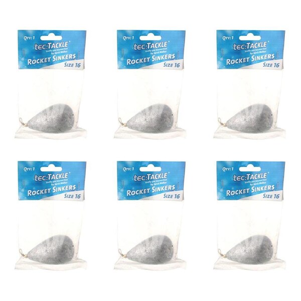 6PK Jarvis Walker Rocket Fishing Sinkers 440gm Bomb & Swivel Sinker - Size 16