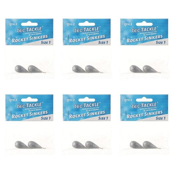 6x 2PK Jarvis Walker Rocket Fishing Sinkers 27gm Bomb & Swivel Sinker - Size 1