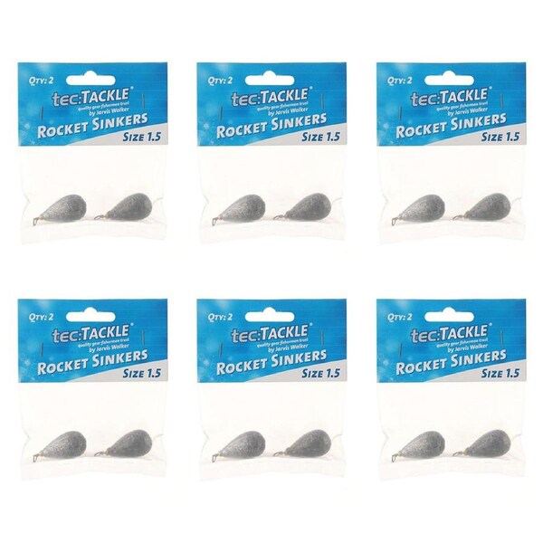 6x 2PK Jarvis Walker Rocket Fishing Sinkers 40gm Bomb & Swivel Sinker - Size 1.5