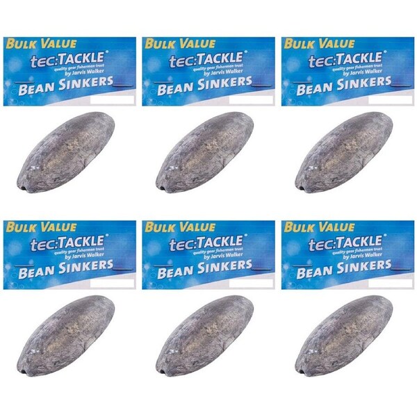 6x 6PK Jarvis Walker Bean Fishing Sinkers Value Pack - Size 6
