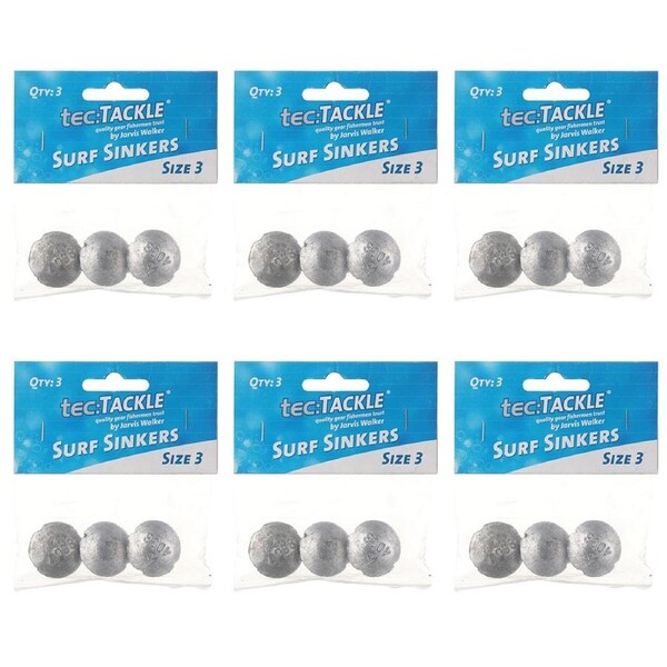 6x 3PK Jarvis Walker Surf Fishing Sinkers - Size 3