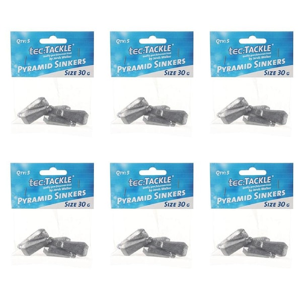 6x 5PK Jarvis Walker Pyramid Fishing Sinkers - Size 30g