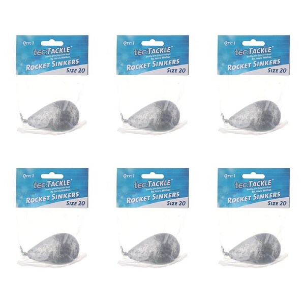 6PK Jarvis Walker Rocket Fishing Sinkers 560gm Bomb & Swivel Sinker - Size 20