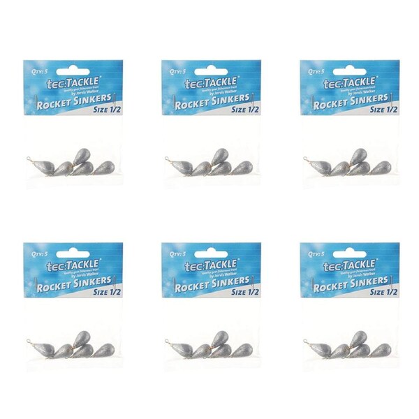 6x 5PK Jarvis Walker Rocket Fishing Sinkers - Size 1/2
