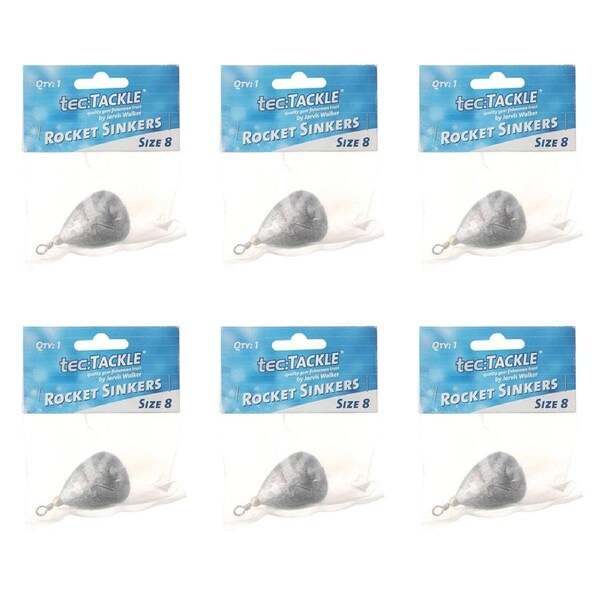 6PK Jarvis Walker Rocket Fishing Sinkers 230gm Bomb & Swivel Sinker - Size 8