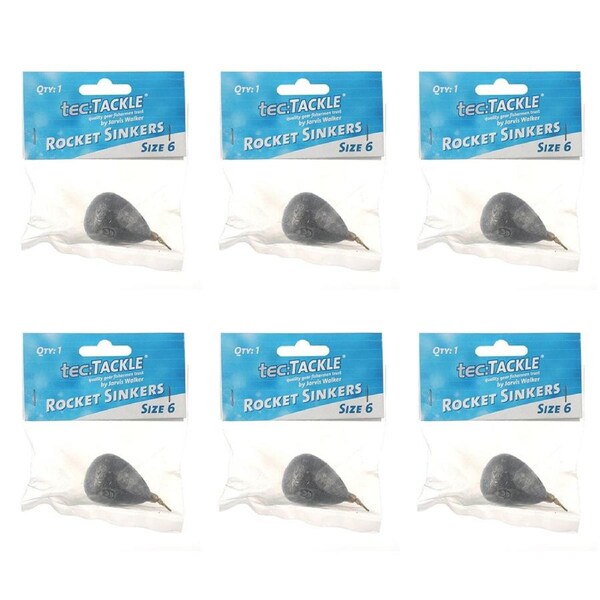6PK Jarvis Walker Rocket Fishing Sinkers 170gm Bomb & Swivel Sinker - Size 6