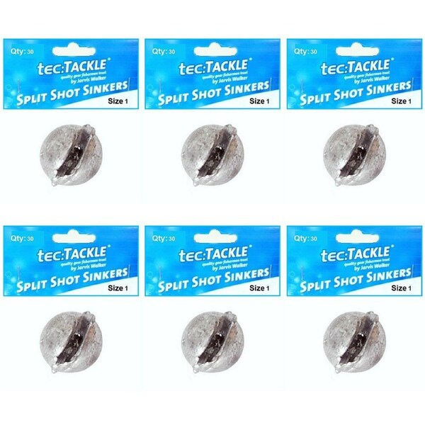 6x 30pc Jarvis Walker Split Shot Fishing Pre Packed Sinkers Shots - Size 1