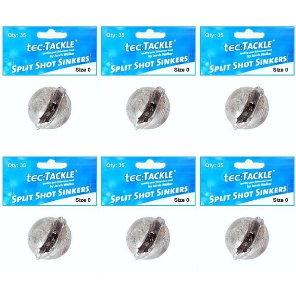 6x 35pc Jarvis Walker Split Shot Fishing Pre Packed Sinkers Shots - Size 0