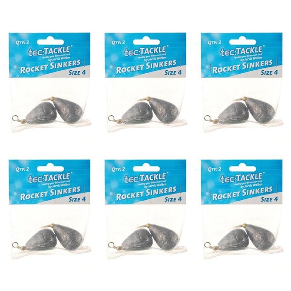 6x 2PK Jarvis Walker Rocket Fishing Sinkers - Size 4