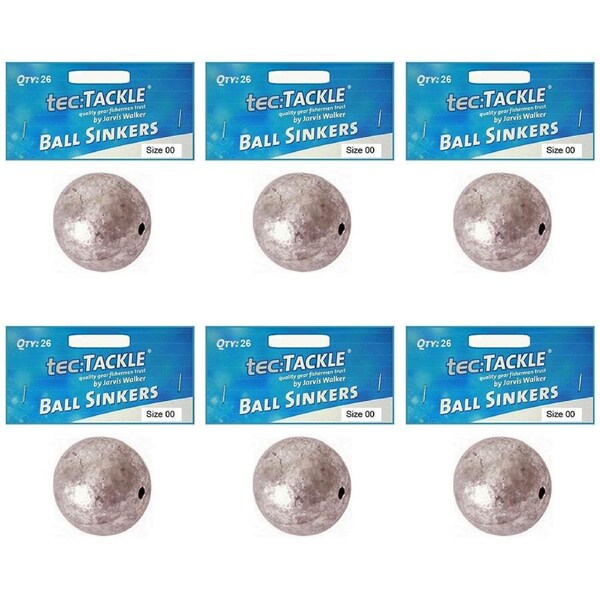 6x 26pc Jarvis Walker Ball Fishing Pre Packed Sinkers - Size 00
