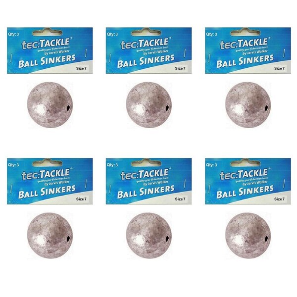 6x 3pc Jarvis Walker Ball Fishing Pre Packed Sinkers - Size 7