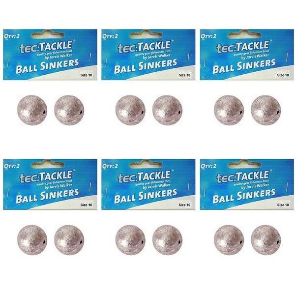 6x 2pc Jarvis Walker Ball Fishing Pre Packed Sinkers - Size 10