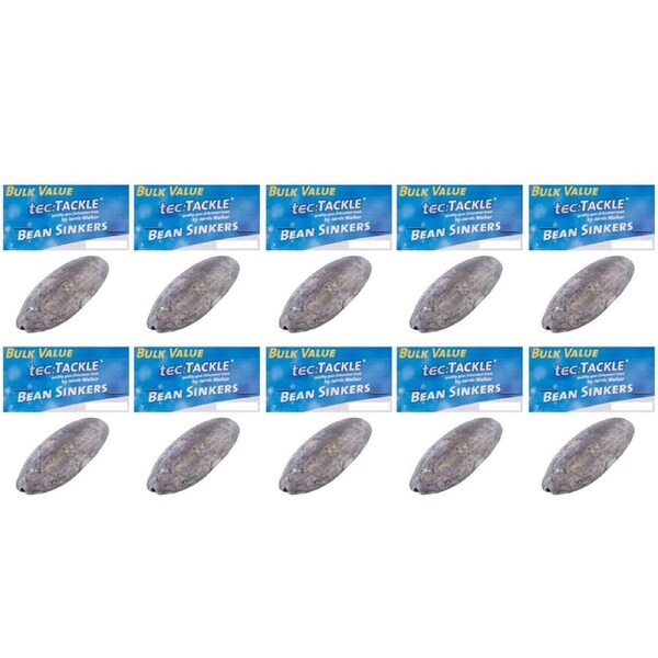10x 50PK Jarvis Walker Bean Fishing Sinkers Value Pack - Size 1